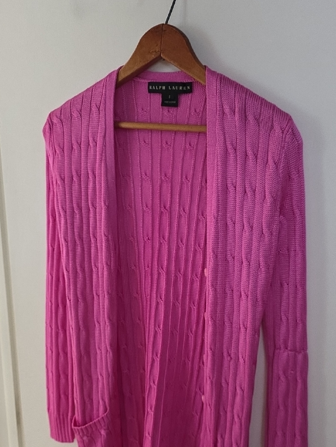 Ralph Lauren Small Black Label 100% Silk Pink Cable Knit Cardigan Perfect Cond.